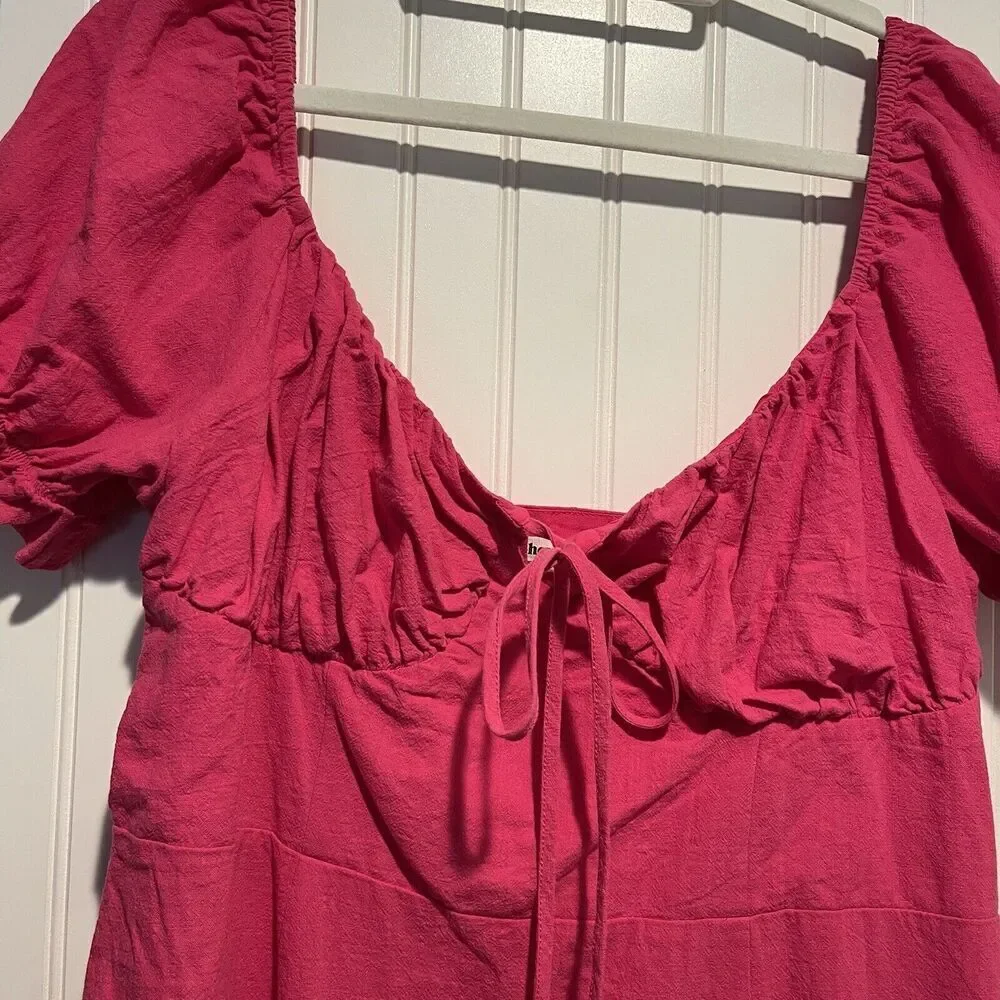 Showpo Hot Pink Whilma Mini Dress Puff Sleeves Flirty Romantic Size 16 - Picture 3 of 7